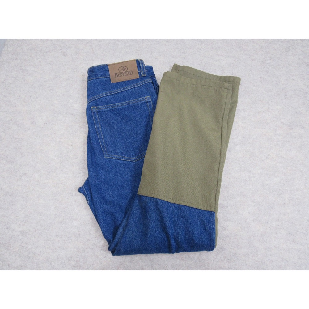 RedHead Mens Blue Denim Brush Guard Hunting Jeans 32x30 Olive Overlays Pants